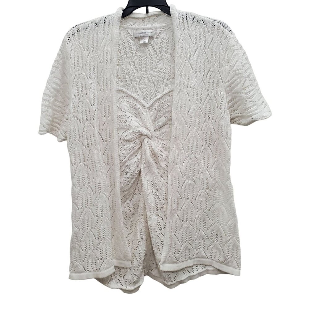 Christopher & Banks Cream Open-Knit Short Sleeve Cardigan